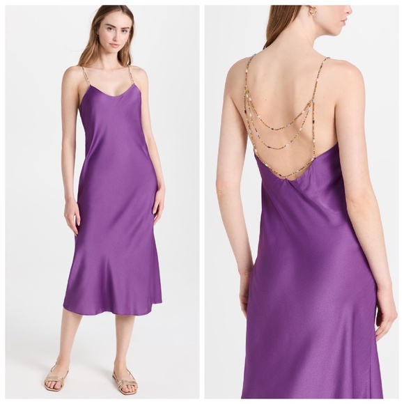 Ba&sh Carline Dress Satin Midi Slip with Beaded Straps Violet Purple - Small / 4 - Picture 1 of 9
